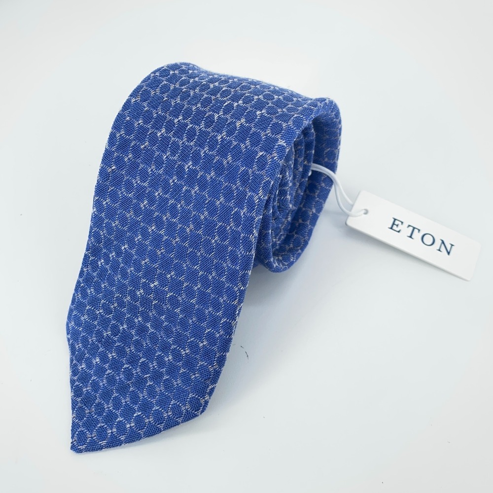 Eton Tie Men One Size Blue White Patterned Silk Blend Classic Luxury Necktie NWT